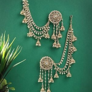 Sukkhi Creative Traditional Indian Fashion Gold Plated Multi Layer Pearls Ear Chain with Jhumka
