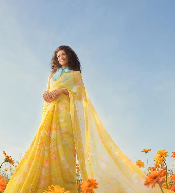 Garden Vareli Floral Print Nara Chiffon Saree - Image 3